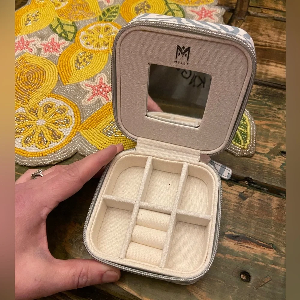 Milly Zippered Traveling Jewelry Case With Mirror